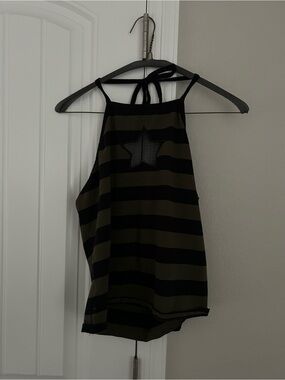 Black and Green Striped Star Halter Tank Top